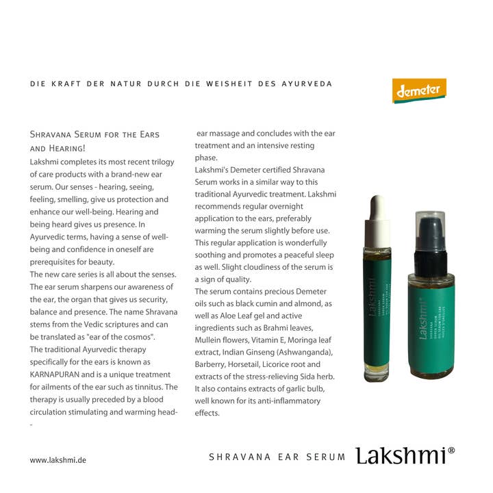 Lakshmi® - Wholesale Facial serum/concentrate - Ayurveda Shravana Serum for Ears - Demeter, NEW6