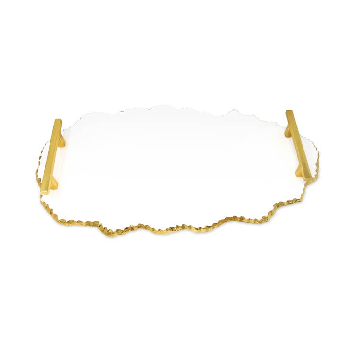 CLASSIC TOUCH DECOR INC. - Wholesale Schotel - Witte marmeren schaal met gouden handgrepen - 19,25"L1