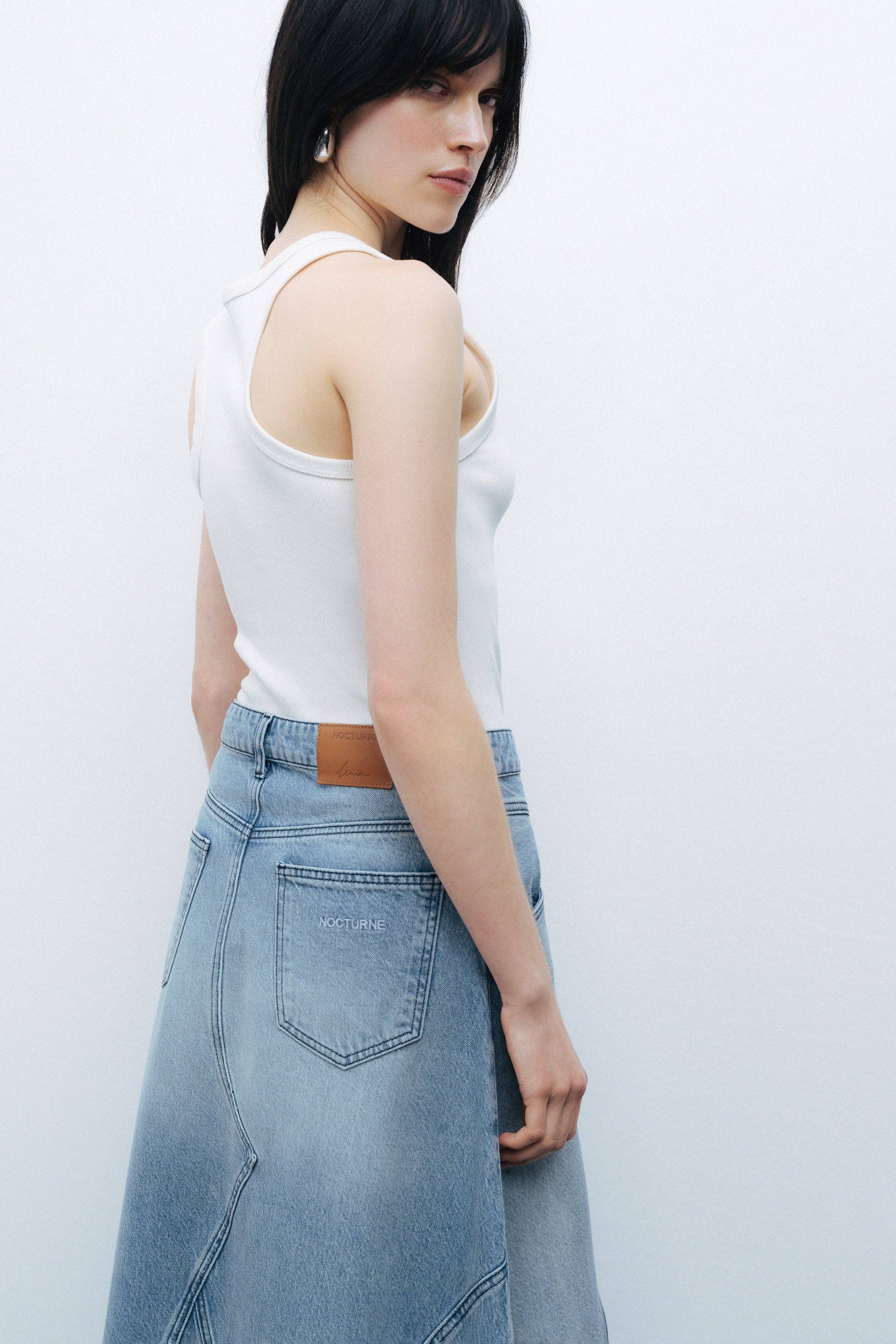 Blue Slit Detailed Maxi Denim Skirt for wholesale on Faire1