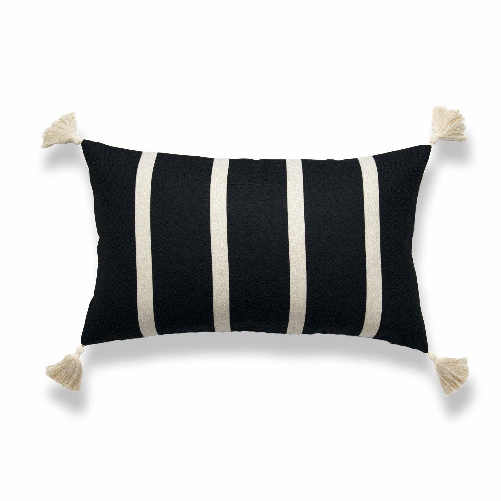 Hofdeco – wholesale Throw pillow cover – Moroccan Tassel Neutral Lumbar Pillow Cover, Stripes, Black1