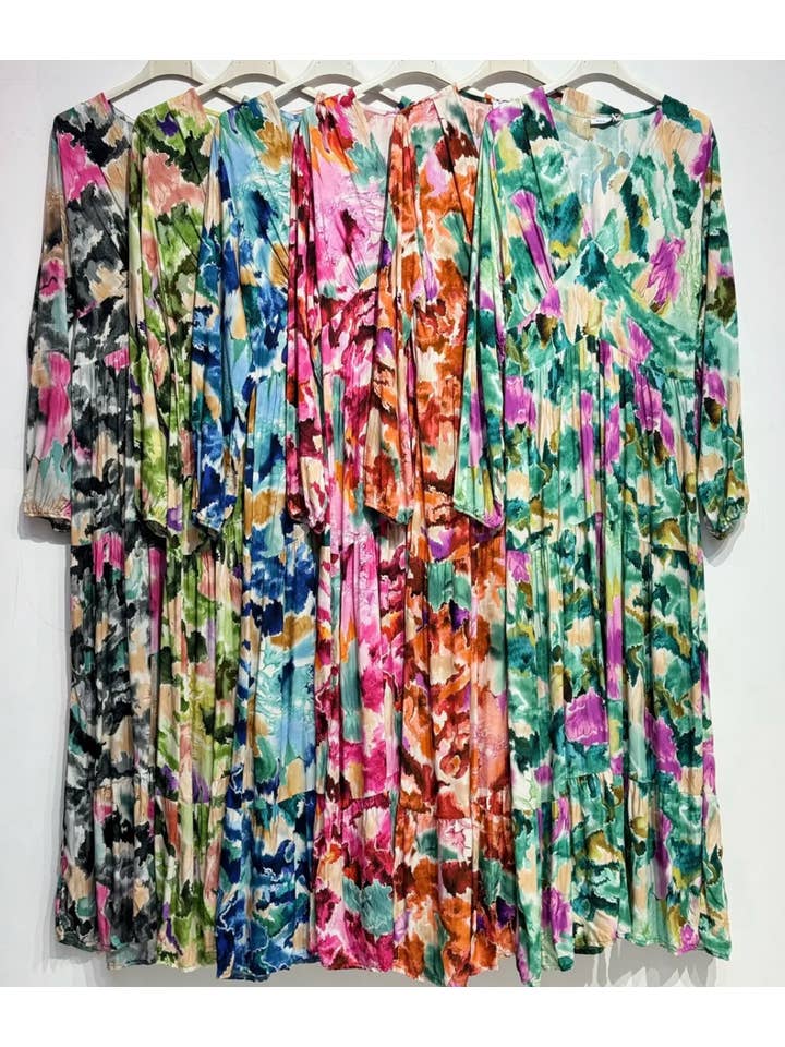 LOOWIE - Wholesale Dress - Women's - 62-1 One Size Italian Floral Maxi Printed Dress LOOWIE