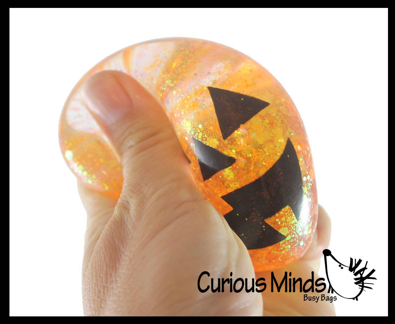 Curious Minds Toys - Vendita all'ingrosso Giocattolo squishy - Bambini e neonati - 1 pallina di zucchero a forma di zucca Jack o Lantern, spessa elasticizzata con colla e gel1