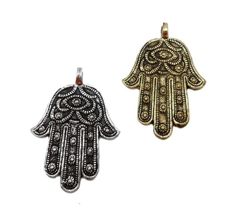 Jewelers Paradise – wholesale Hänge-/berlockhalsband – Stort Hamsa Hand Tibetanskt hänge i guld eller silver mässing0