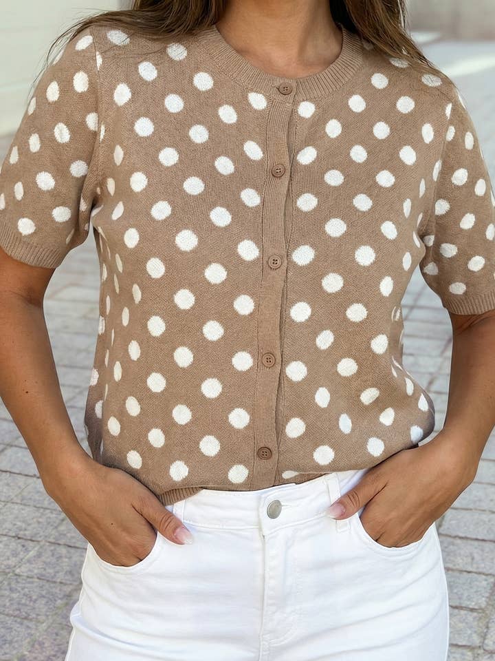 Polka Dot Short Sleeve Button Down Sweater Cardigan for wholesale by 1 the Woman