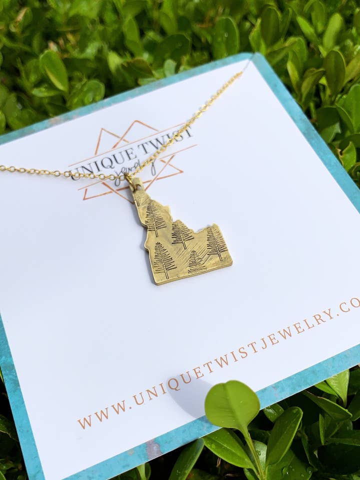 Great Outdoor Hand-Stamped State Necklace for wholesale by Unique Twist Jewelry