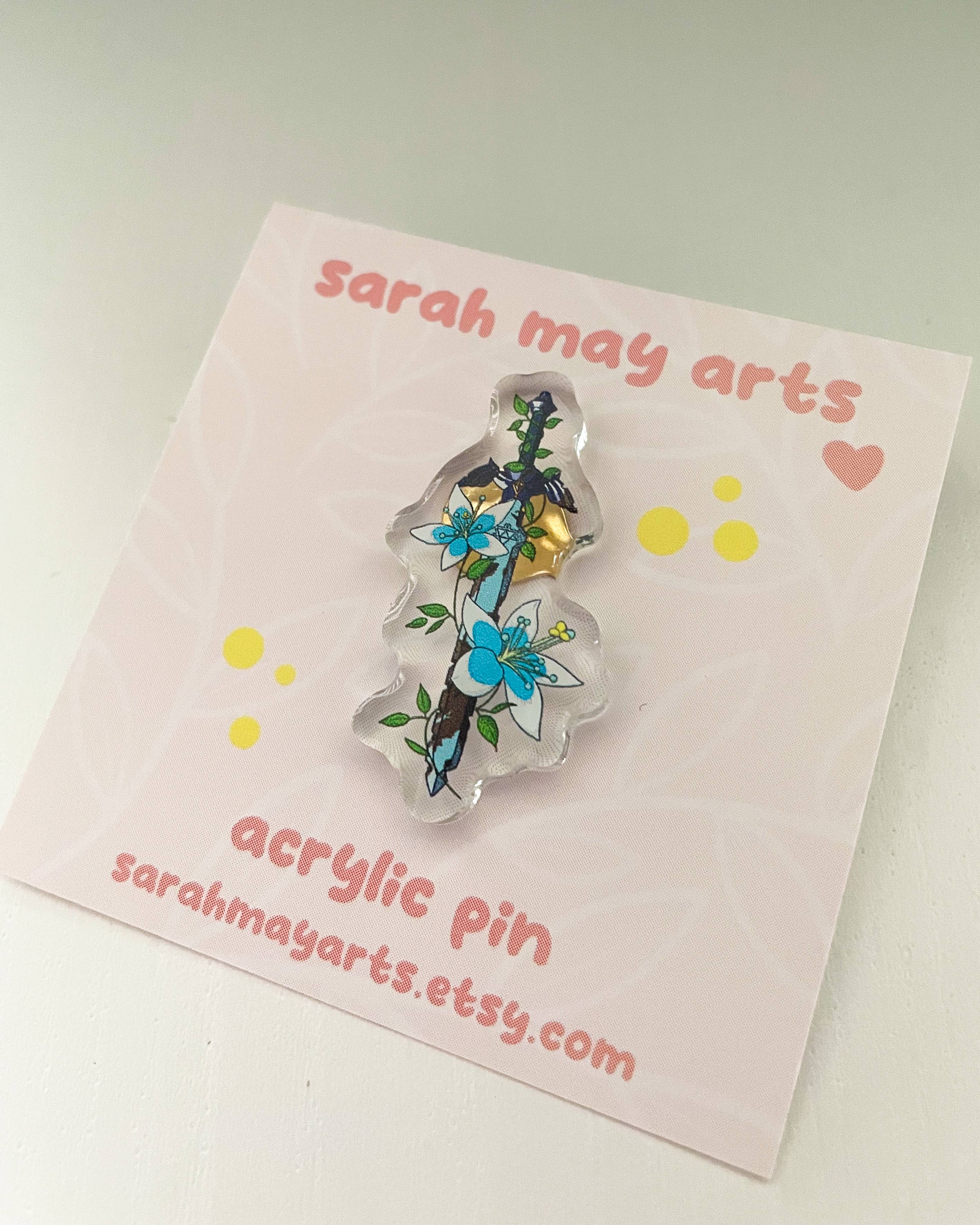 Sarah May Arts - Wholesale Lapel Pin/Button - Master Sword Acrylic Pin | Legend of Zelda Floral Pin5