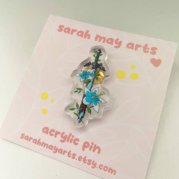 Sarah May Arts - Wholesale Lapel Pin/Button - Master Sword Acrylic Pin | Legend of Zelda Floral Pin5