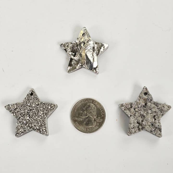 Rock Paradise - Wholesale Individual Charm/Pendant - Mystic Silver Titanium Coated Druzy Crystal Star Pendants - Top Front Drilled4