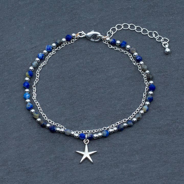 Bracelet Cham en cristal bleu en plaqué argent pour la vente par Suzie Blue Canada
