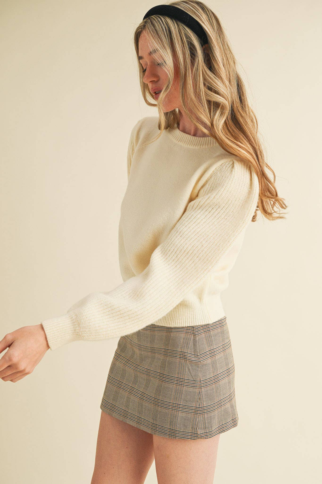 &MERCI - Wholesale Knit Sweater - Women's - RIBBED PUFF SLEEVE SWEATER MSW109519