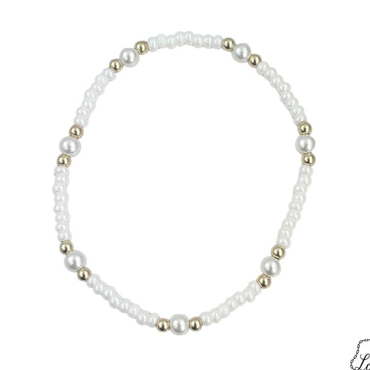 Bracelet en perles plaqué or blanc et perle pour la vente par Locked by Lula 'n' Lee