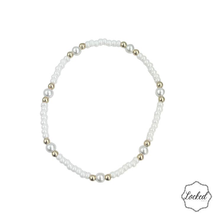 Bracelet en perles plaqué or blanc et perle pour la vente par Locked by Lula 'n' Lee