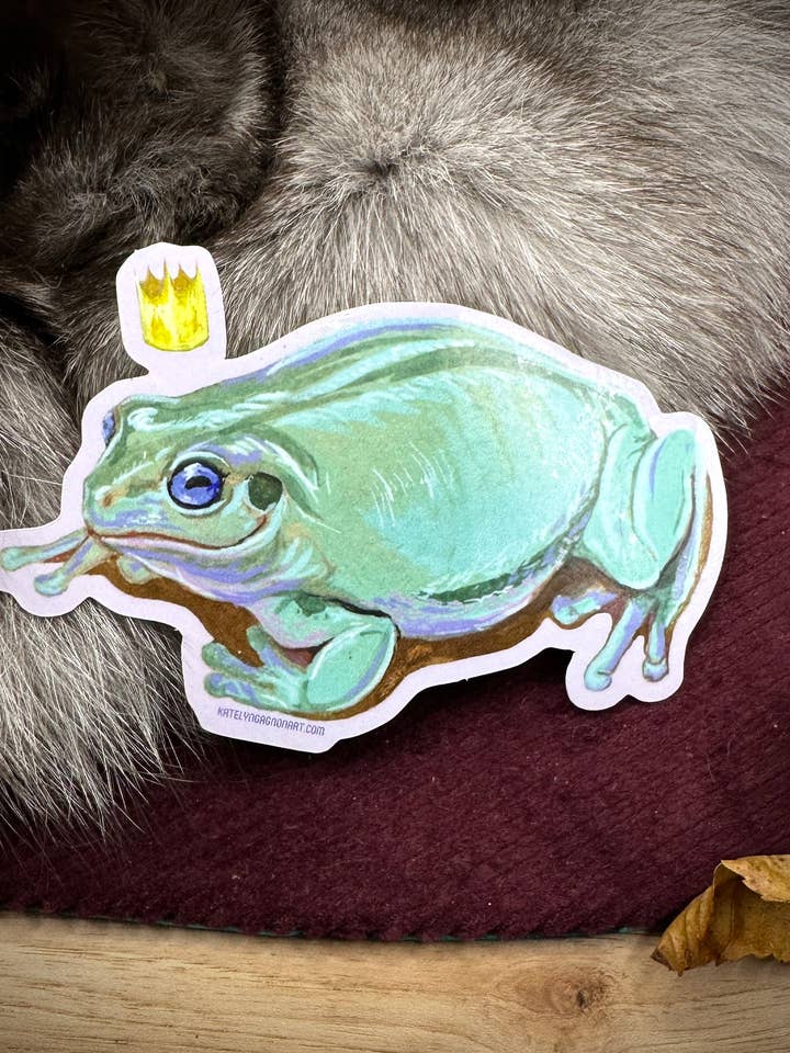 Frog Prince Vinyl Sticker for wholesale by Katelyn Gagnon Art