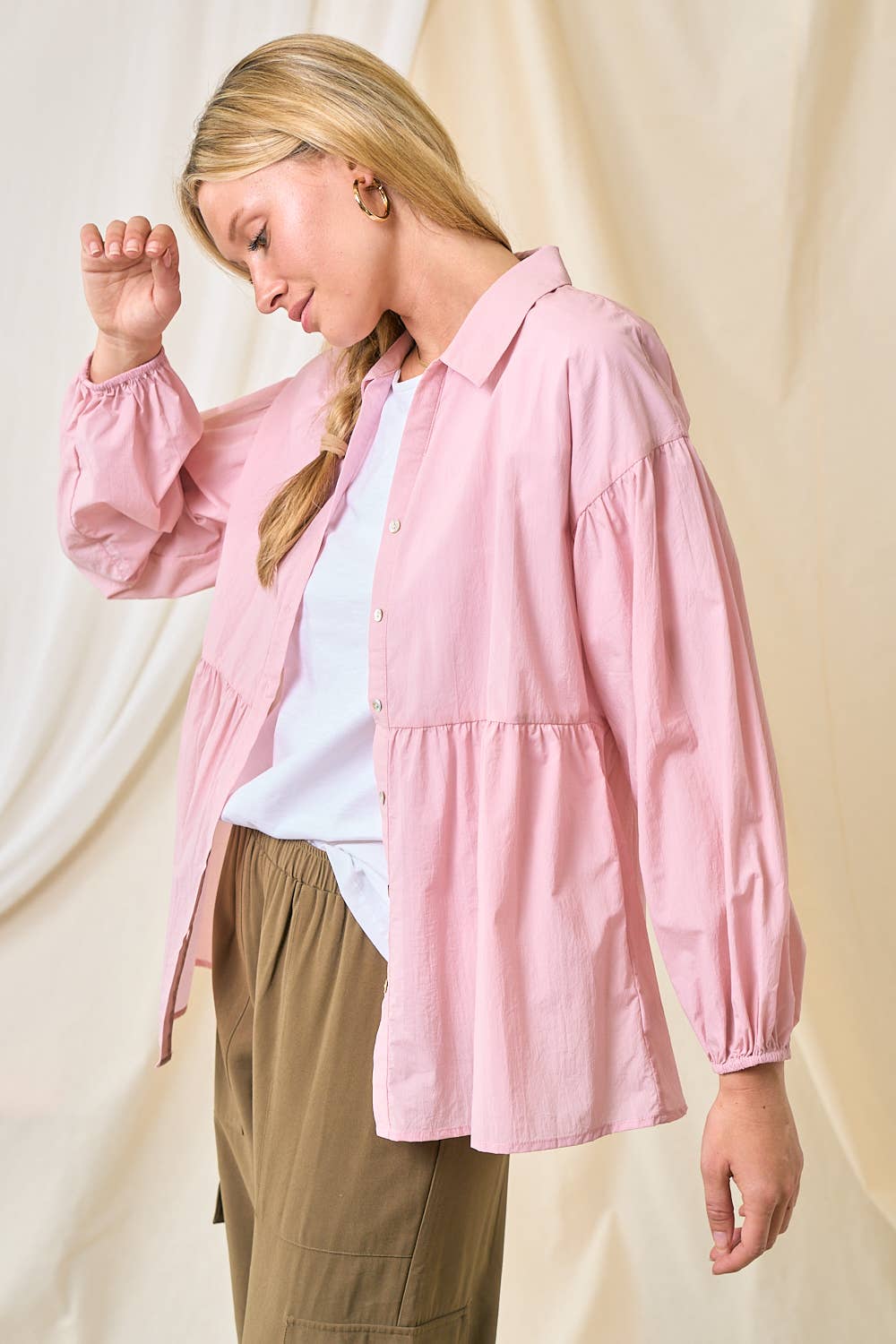 Doe and Rae - Wholesale Button Down Shirt - Women's - Bubble Sleeve Blouse - 42907T7