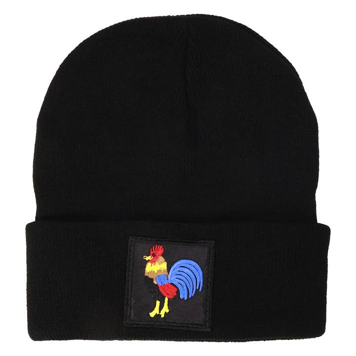 Rooster Classic Black Acrylic Cuffed Beanie for wholesale on Faire1