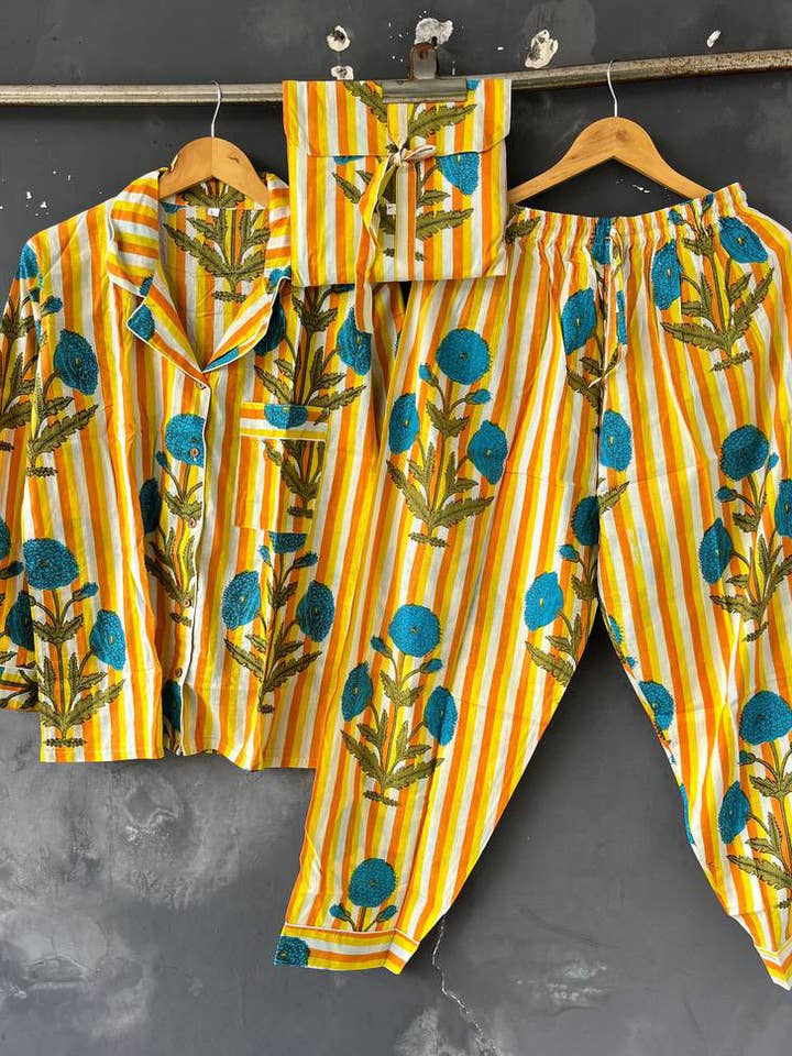 bhavnas boutique - Wholesale Sleepwear Set - Women's - Pure Cotton PJ Set Indian Floral Night Wear Pants Shirt Sets