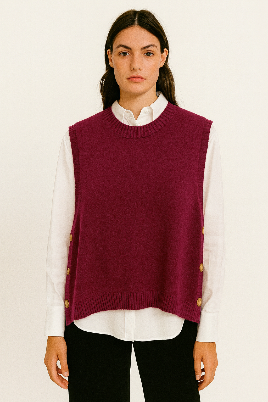 Lucy Sparks – wholesale Tröjväst – Dam – stickad väst med dekorativa knappar5