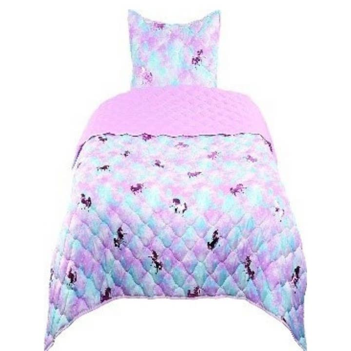 TADPOLES QUILT SET -2 PC METALLIC PINK UNICORNS TWIN for wholesale by Jam'n Products