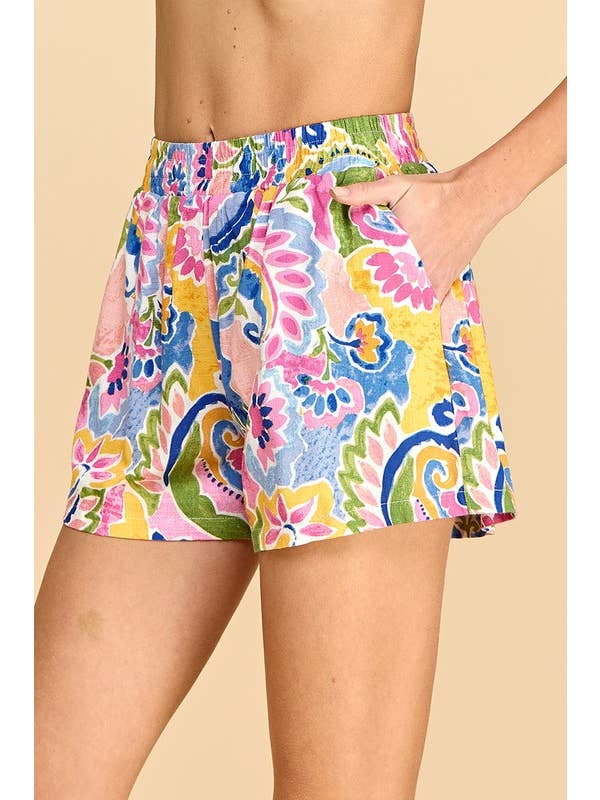 Multi Colored CP10101-Abstract Print Elastic Waistband Shorts for wholesale on Faire