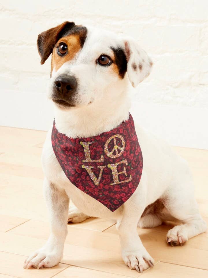 Peace And Love. Pet Bandana, Peace Pet Bandana, Print, Best Selling Item, Tieback Dog Grooming / Groomers Bandanas for wholesale by SAVAQ