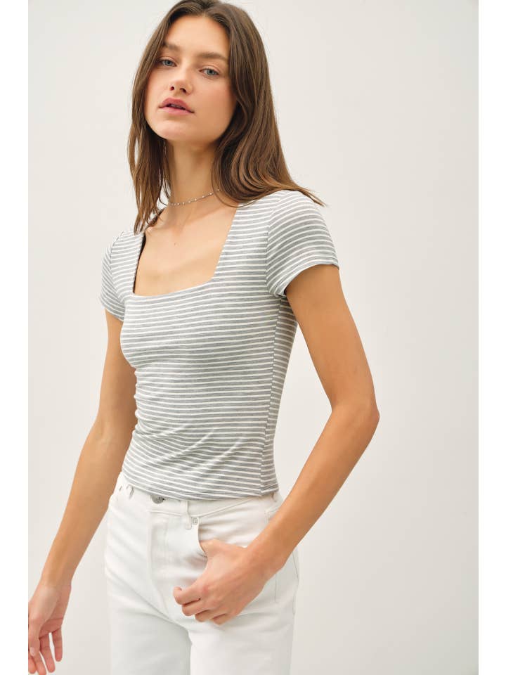 Be Cool - Wholesale Knit Top - Women's - ULTRA SOFT DOUBLE LINED STRIPED SQUARE NECK TOP 5
