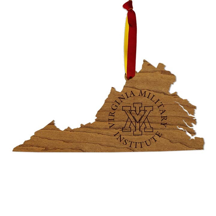 Virginia Military Institute VMI on State Ornament – Crafted from Cherry and Maple Wood – VMI Keydets for wholesale by LazerEdge