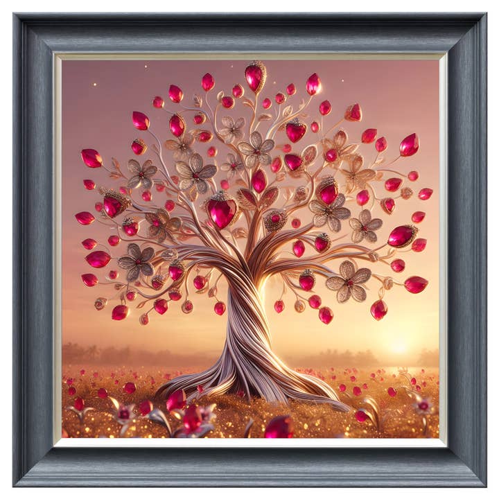 Obra de Arte de Terciopelo Árbol de la Vida Rubí - Marco Gris para venta al por mayor de Febland