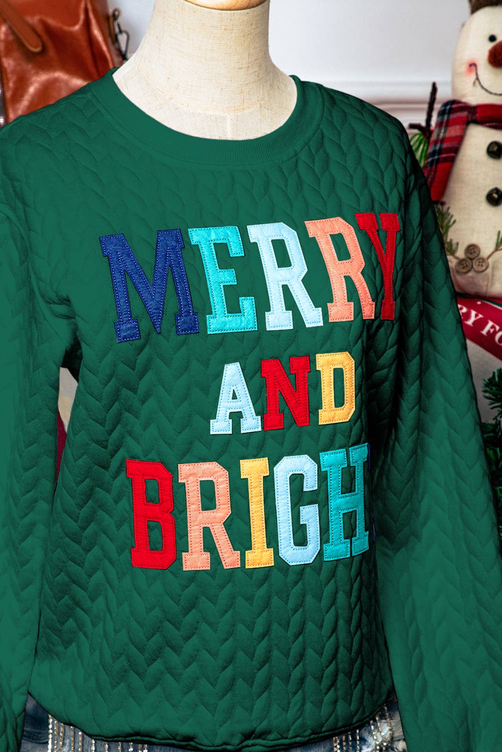 fashionworks - Wholesale Graphic Sweatshirt - Women's - Christmas Merry&Bright Cable Knit Pullover Sweatshirt*S-3XL9