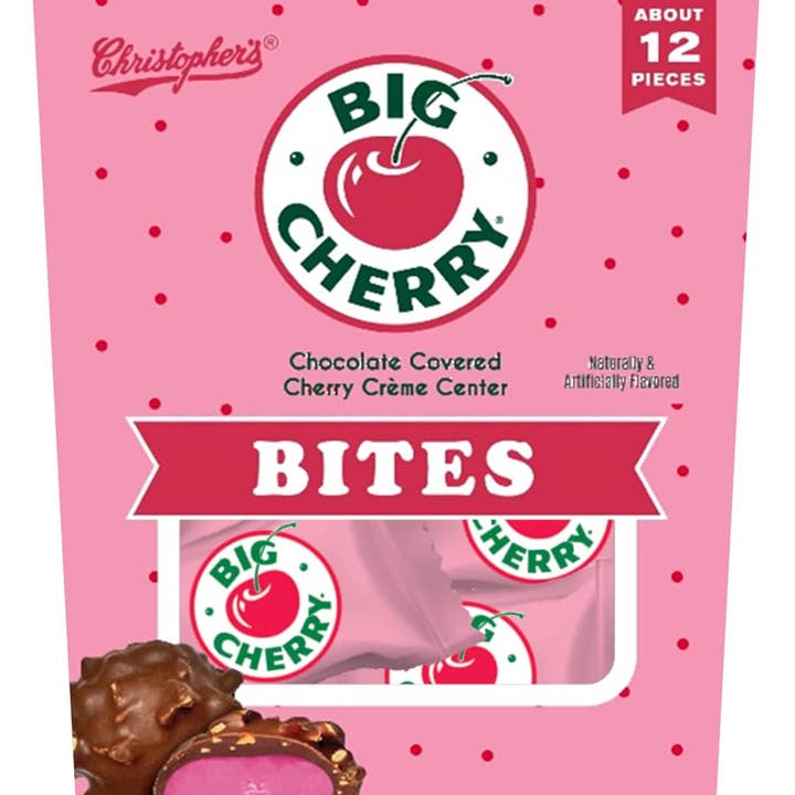 Christophers Big Cherry BITES chokoladeovertrukne 6,7 oz pose 6 stk. for engroshandel hos Long Island Candy Factory