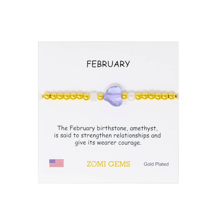 Tiny Treats and ZOMI GEMS - Wholesale Beaded Bracelet - Kids - Stretchy Gold Bead Heart Birthstone Bracelets for Kids3