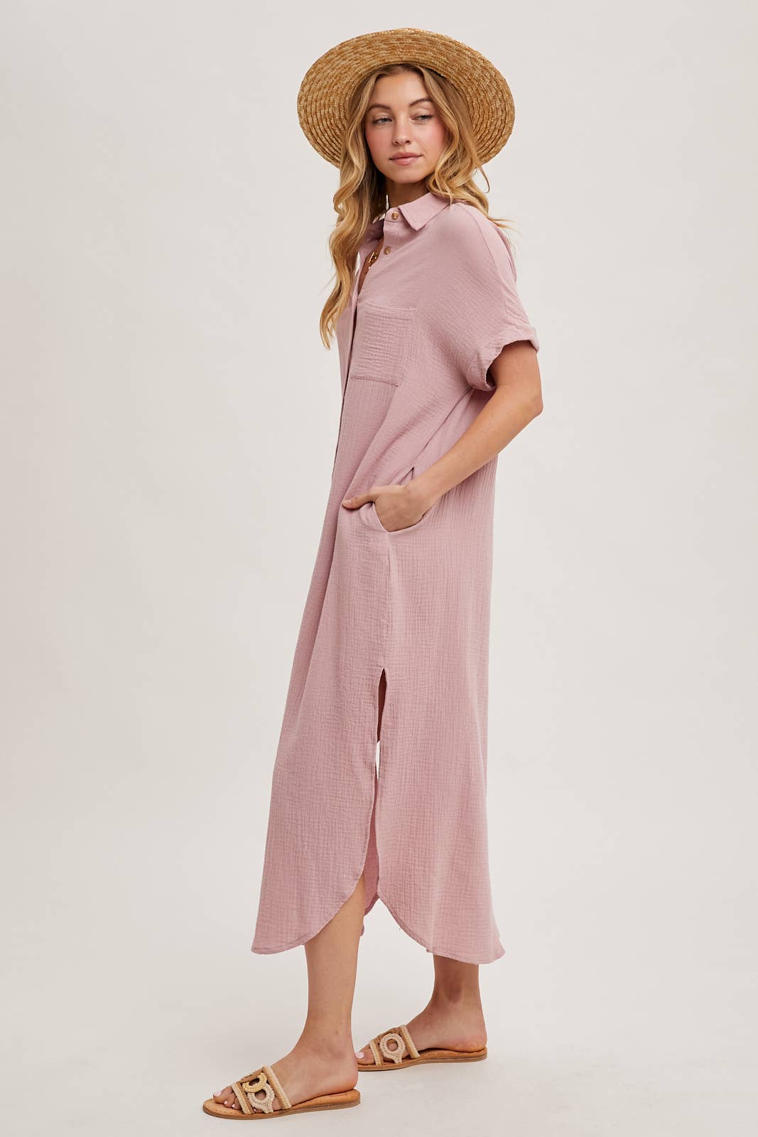 Bluivy - Wholesale Dress - Women's - BUTTON UP MAXI SHIRT DRESS WITH POCKET99