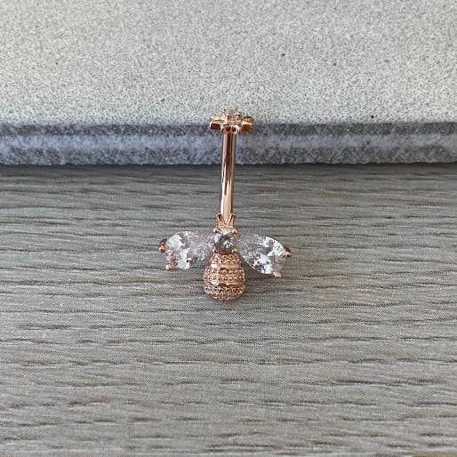 Elara Body Jewelry - Wholesale Belly Ring - Internally Threaded Gold Bee Belly Button Piercing (14G | 10mm | Surgical Steel | Gold, Rose Gold, or Silver)4