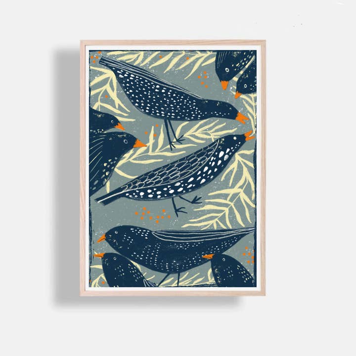 Carole Hillman - Wholesale Art Print - Birds and white flowers print2