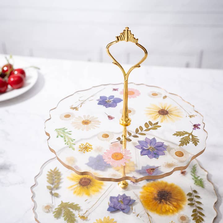 The Wine Savant / Khen Glassware - Wholesale Cake Stand - Floral Cupcake & Cake Dessert Stand, Resin Flower Tower 8
