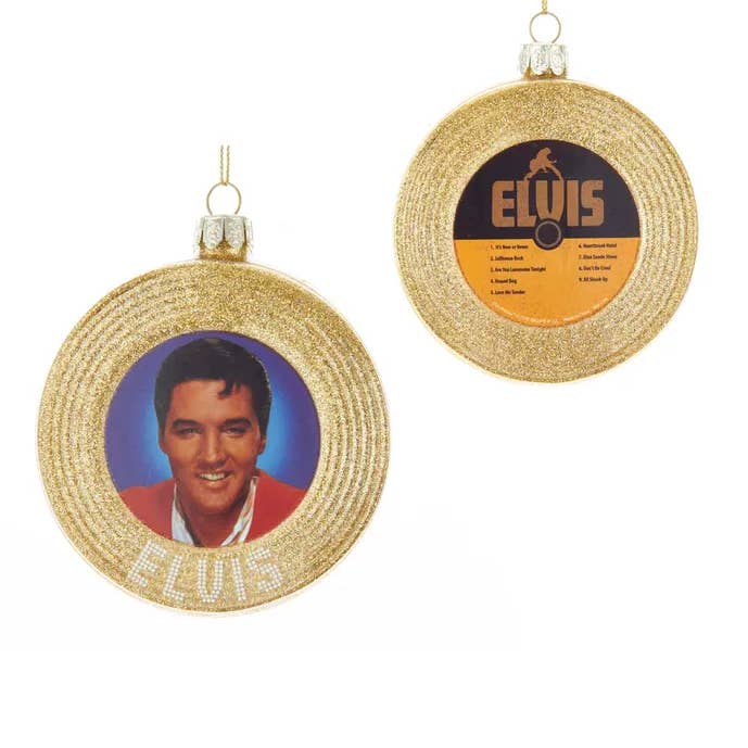 3.5"GLASS ELVIS GOLD RECORD ORNAMENT for wholesale by Kurt S. Adler, Inc.