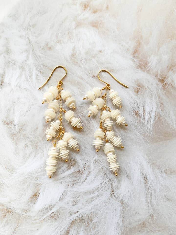 Long Pearl and Sequin Earrings | Bridal Earrings for wholesale by Laura Stark Designs