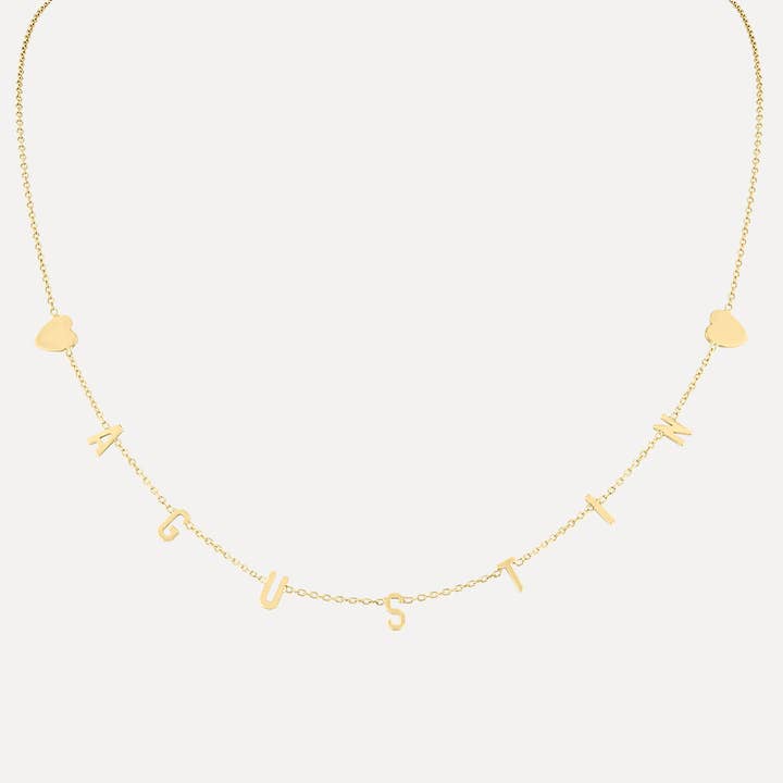 Mini Mini Letter Necklace with Hearts for wholesale by Kelly Bello Design