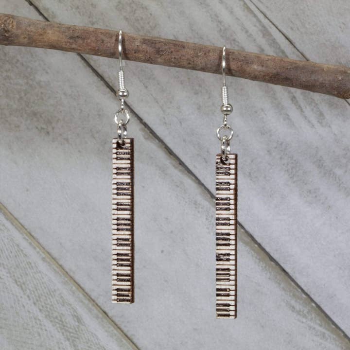 Piano Keyboard Bar Wooden Dangle Earrings for wholesale by Cates Concepts