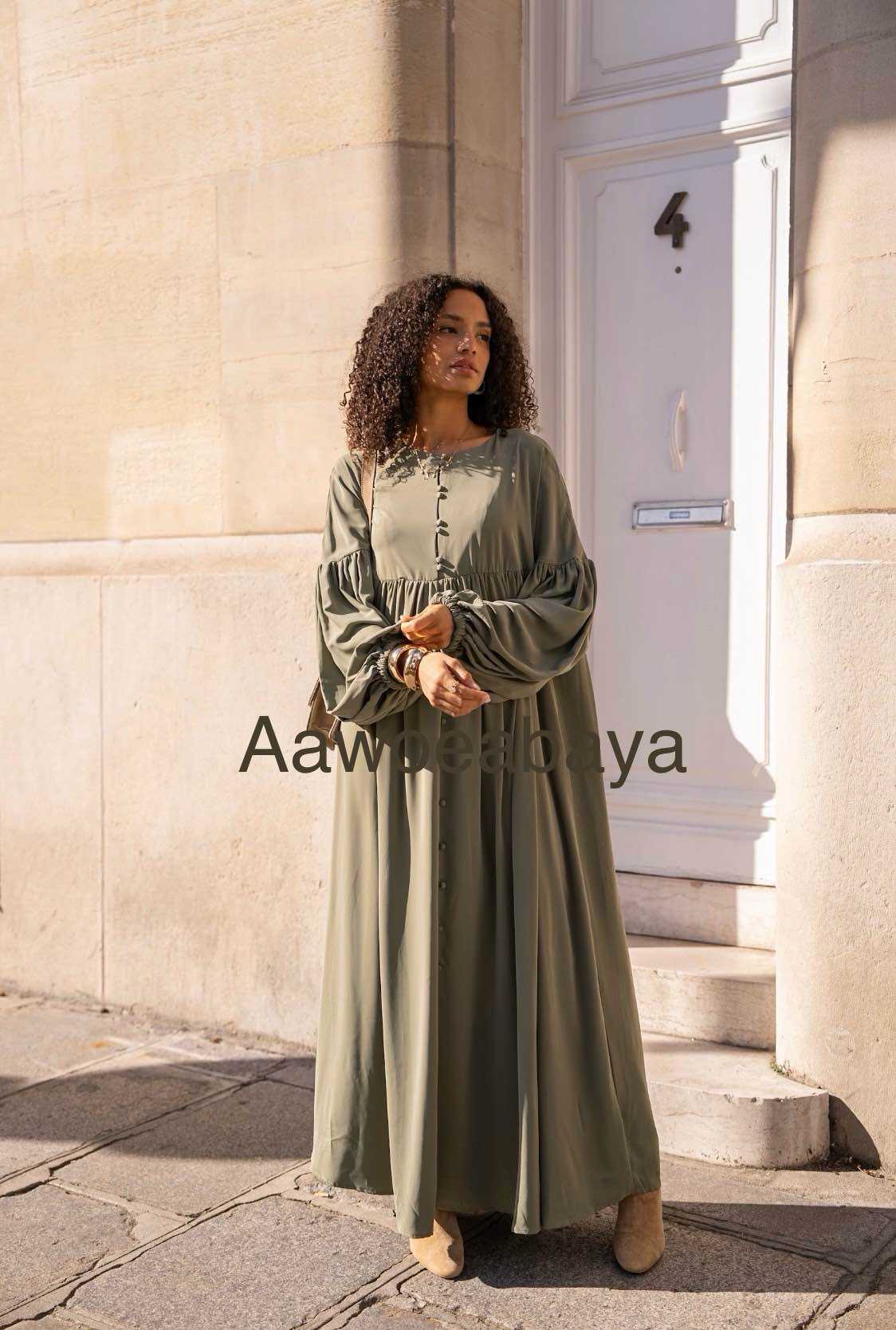 Aawoe Abaya – Hijab - Mulher por atacado – Vestido Abaya Chic com Mangas Bufantes - 2432-ROB13