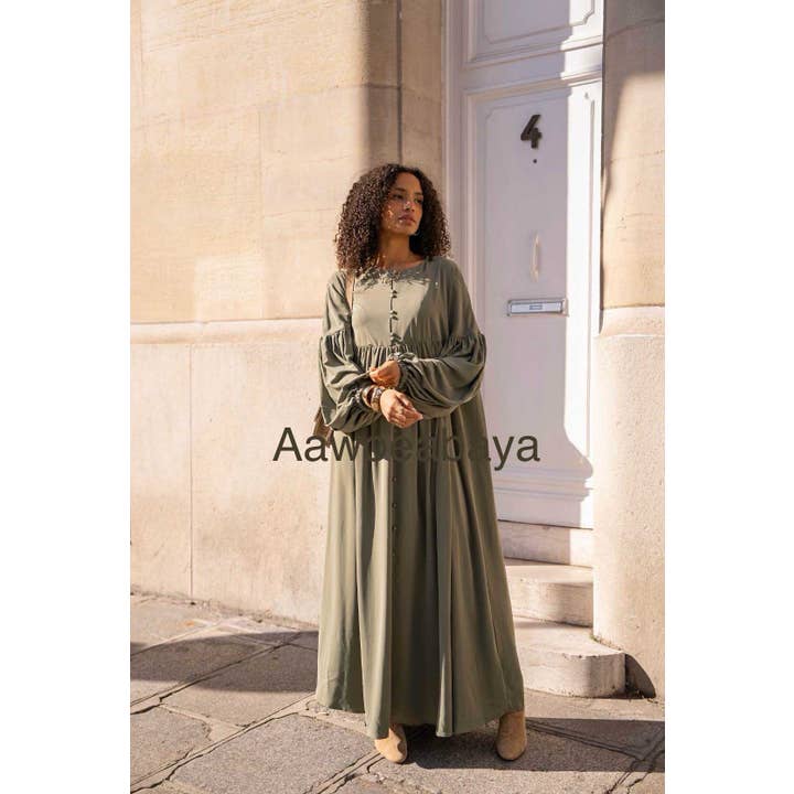 Aawoe Abaya – Hijab - Mulher por atacado – Vestido Abaya Chic com Mangas Bufantes - 2432-ROB13