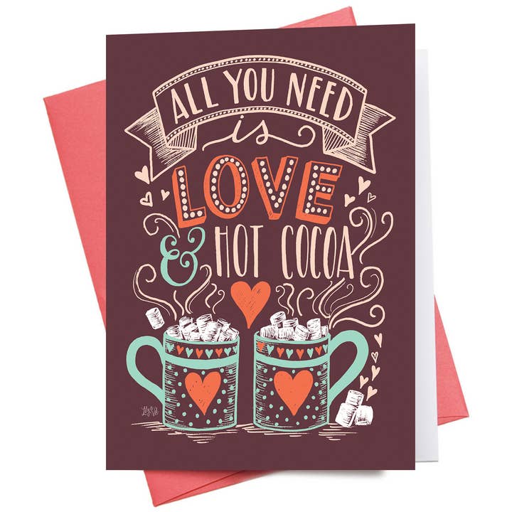 Love & Hot Cocoa | Christmas Greeting card for wholesale by Inkwell Cards