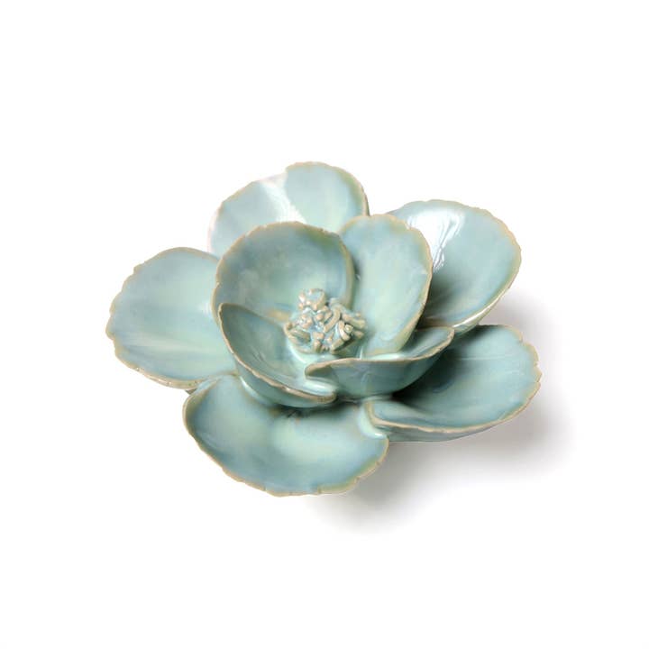 English Garden Ceramic Flower Wall Art Teal Lotus for wholesale on Faire