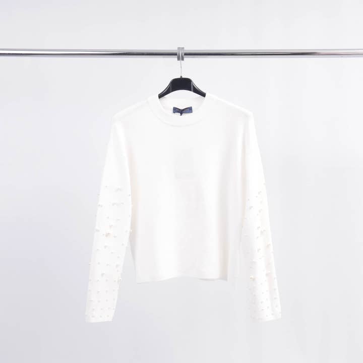 Cecile Wang – wholesale Knitted jumper – Women′s – Round neck sweater with pearls on the sleeves DSY242262