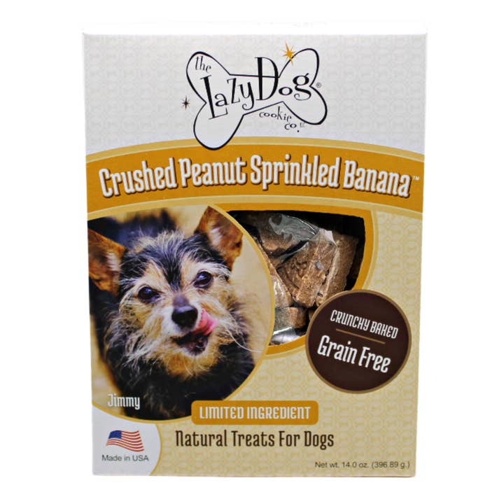 Lazy Dog Boxed Biscuits Crushed Peanut Sprinkled Banana 14oz for wholesale by Pet Palette Distribution