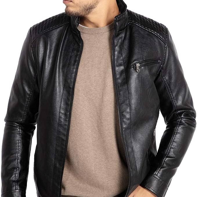 Men's Stand Collar Faux Leather Motorcycle Jacket - for wholesale by Styleinoutfit