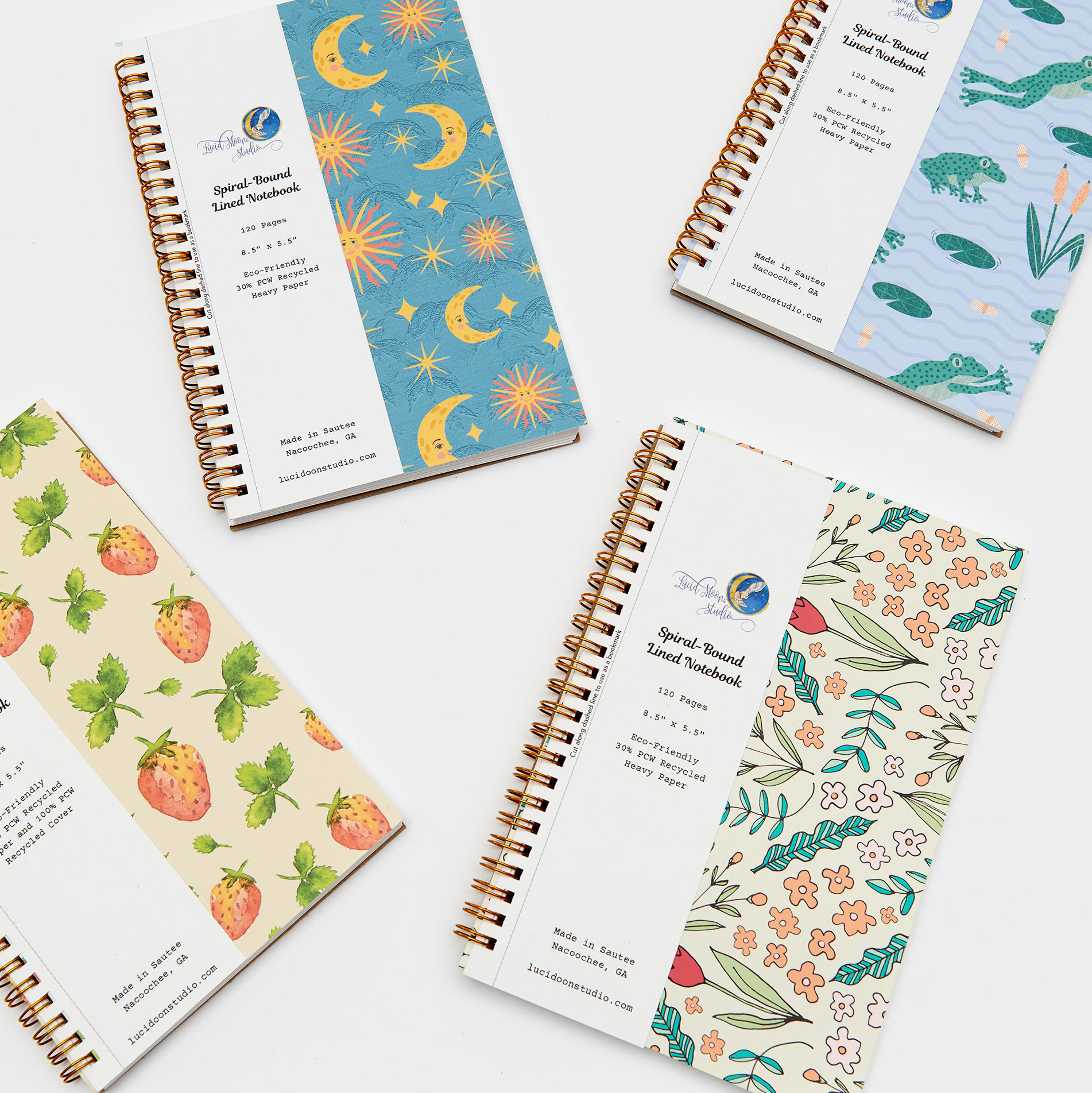 Lucid Moon Studio, LLC – Engroshandel Notesbog – Sol og måne miljøvenlig spiralbundet notesbog2