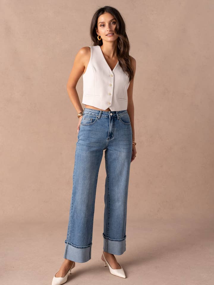 Jean med vida ben och uppvikta fållar för wholesale av Vivid