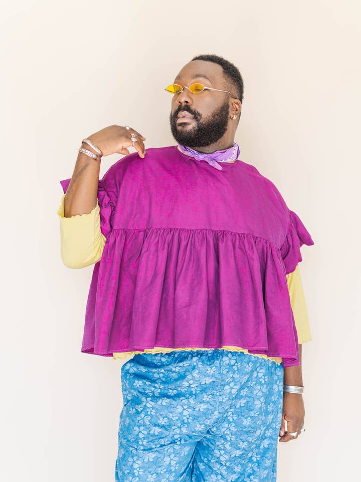 Nettle Studios - Wholesale Blouse - Women's - Size Inclusive Plus Size Purple Gathered Ruffle Blouse1