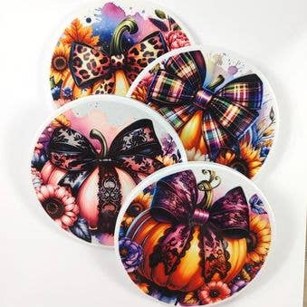 Coquette Pumpkin Coasters for wholesale by Designs by Mel & Co