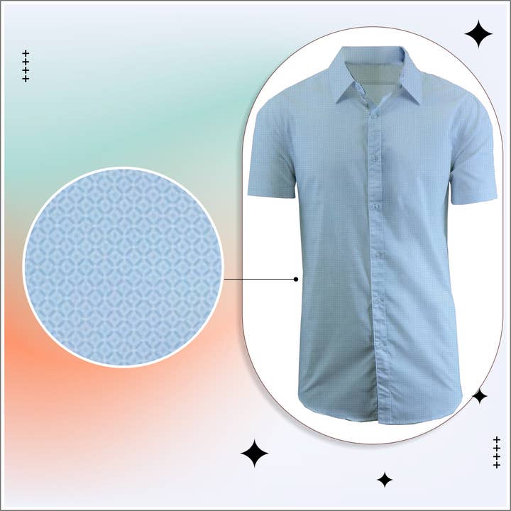 Galaxy By Harvic - Wholesale Button Down Shirt - Men's - Men's Short Sleeve Performance Stretch Printed Dress Shirts13